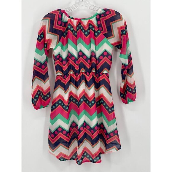 My Michelle Girl's Dress Size 8 Multicolor Long Sleeve Polka Dot Chevron - Picture 3 of 11